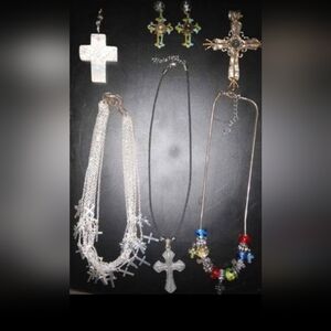 Cross Pendant, Earring, and Necklace Lot